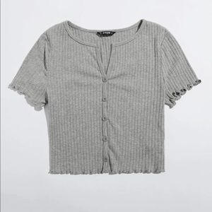 Button Front Lettuce Trim Crop Top